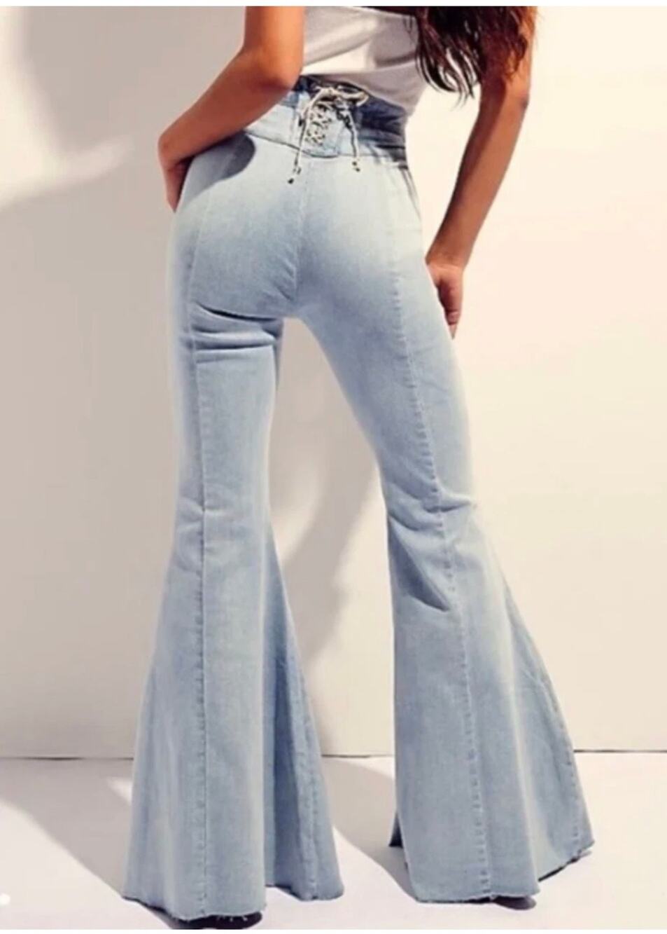 Free People CRVY High Rise Lace Up Flared Denim Jeans Light Wash 30